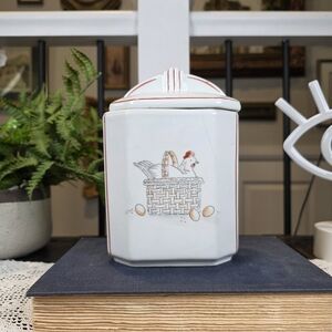 Vintage Apilco France Chicken Canister Hen Basket Jar French Country Porcelain